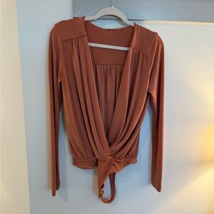 Burnt Orange Long Sleeve Deep V-Neck Bodysuit